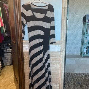 Black and Gray Striped Maxi Dress - Women